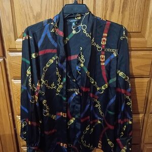 Lauren Ralph Lauren Black Chain & Belt Print Blouse